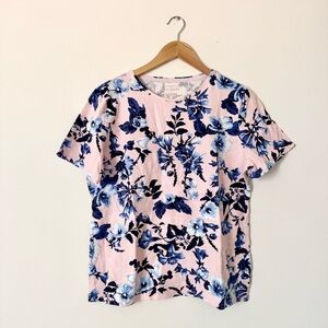 Talbots The Talbots Tee Floral Print Short Sleeve Top Pink Blue Size XL